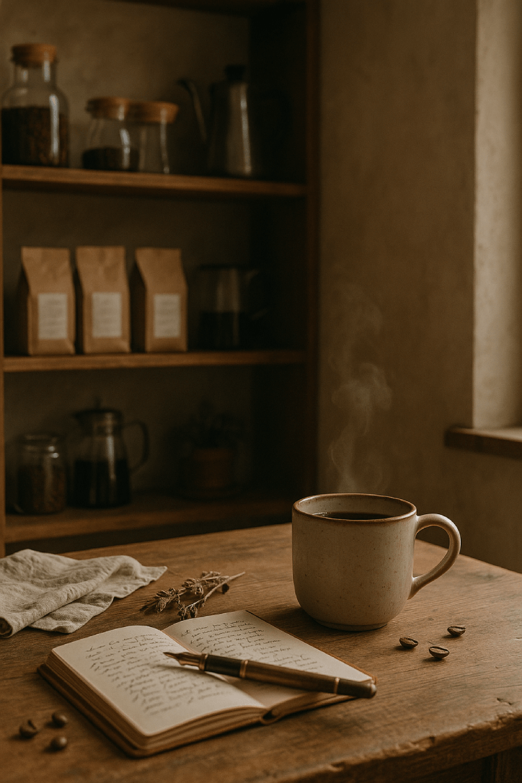 Pour-over coffee in soft natural light